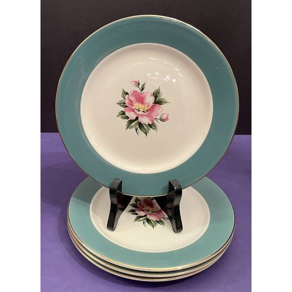 (4) Homer Laughlin Empire Green 7 1/4” Salad/Dessert Plate Semi-Vitreous Century - Picture 1 of 4
